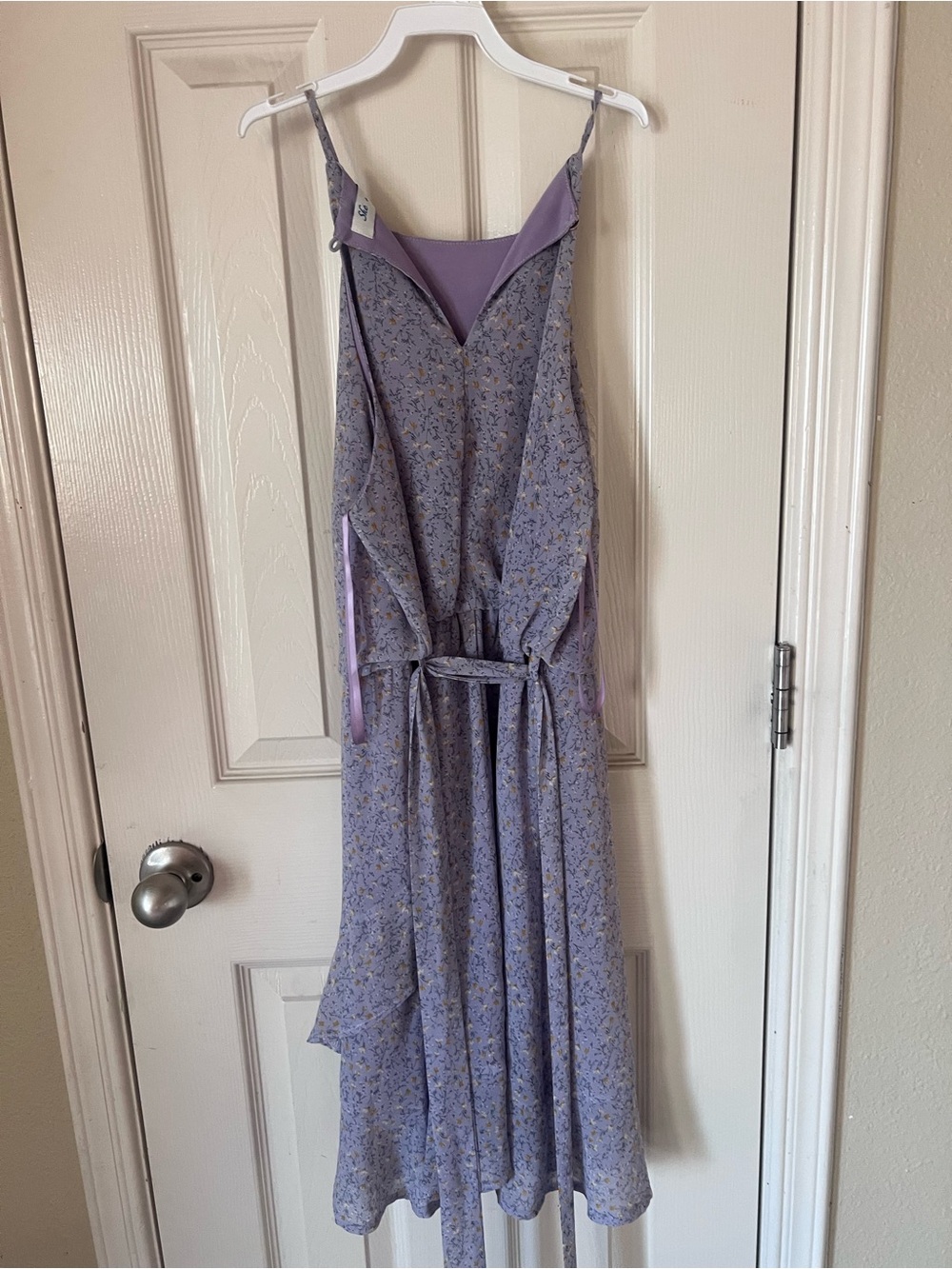 She + Sky Lavender Floral Midi Slip Dress with Tie
